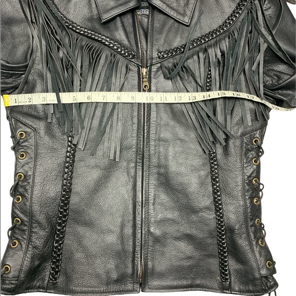 Himalaya Moto Bike Fringe Western Leather Jacket SZ 8 - Picture 6 of 11